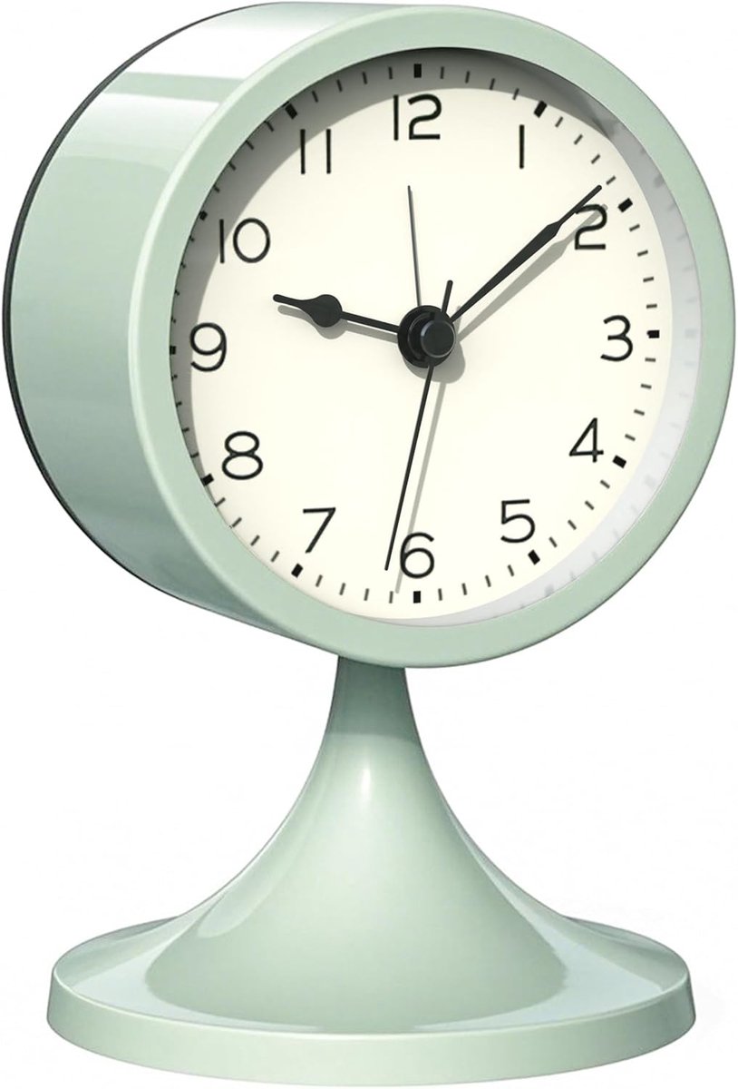 SnelShoppen - Retro Metalen Analoge Wecker Klok 3 Inch Stil Licht Groene Bedside Klok voor Slaapkamer, Woonkamer, Keuken, Desk