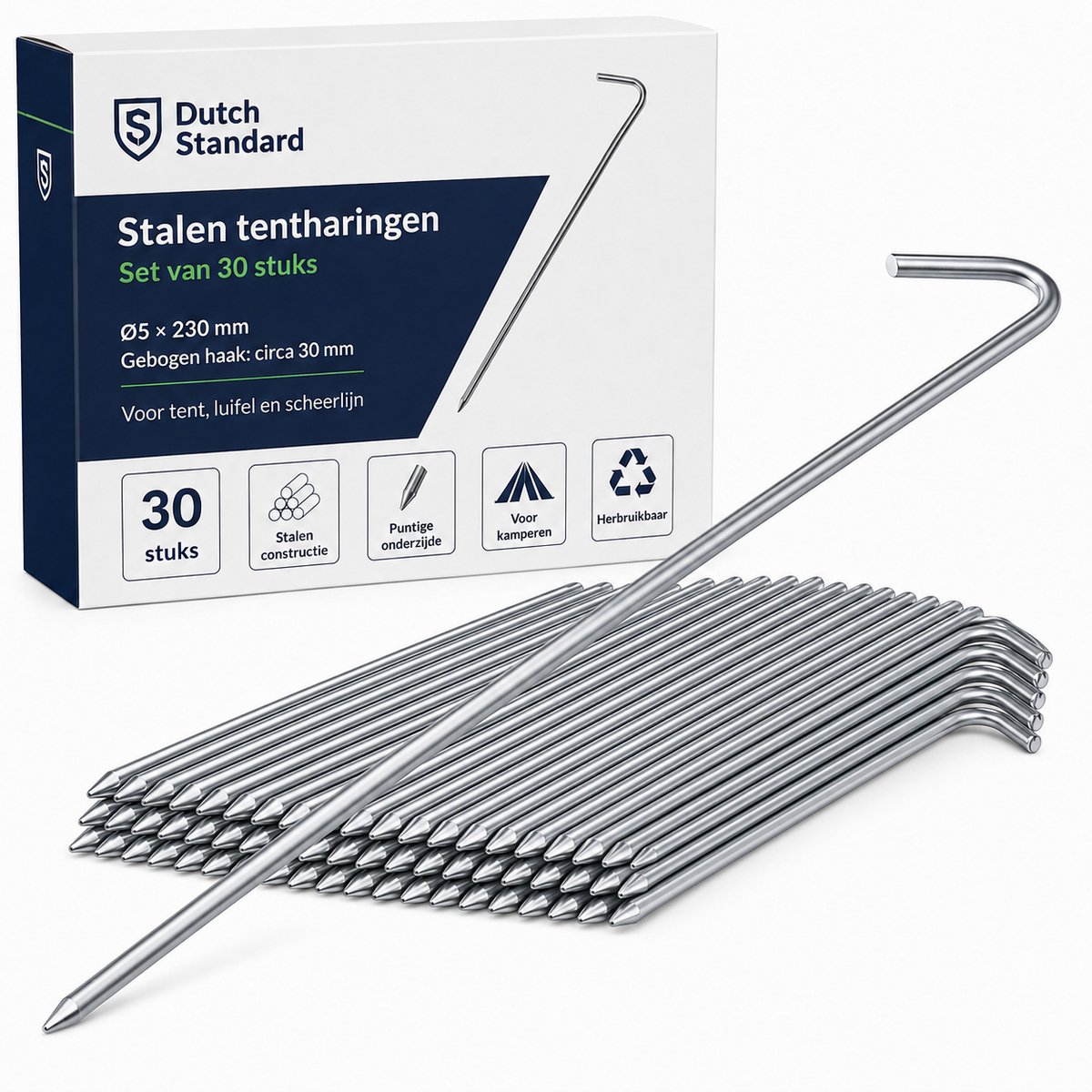 Stalen Tentharingen – 30 Stuks – 23 cm Lang – Grondpennen voor Tent en Luifel