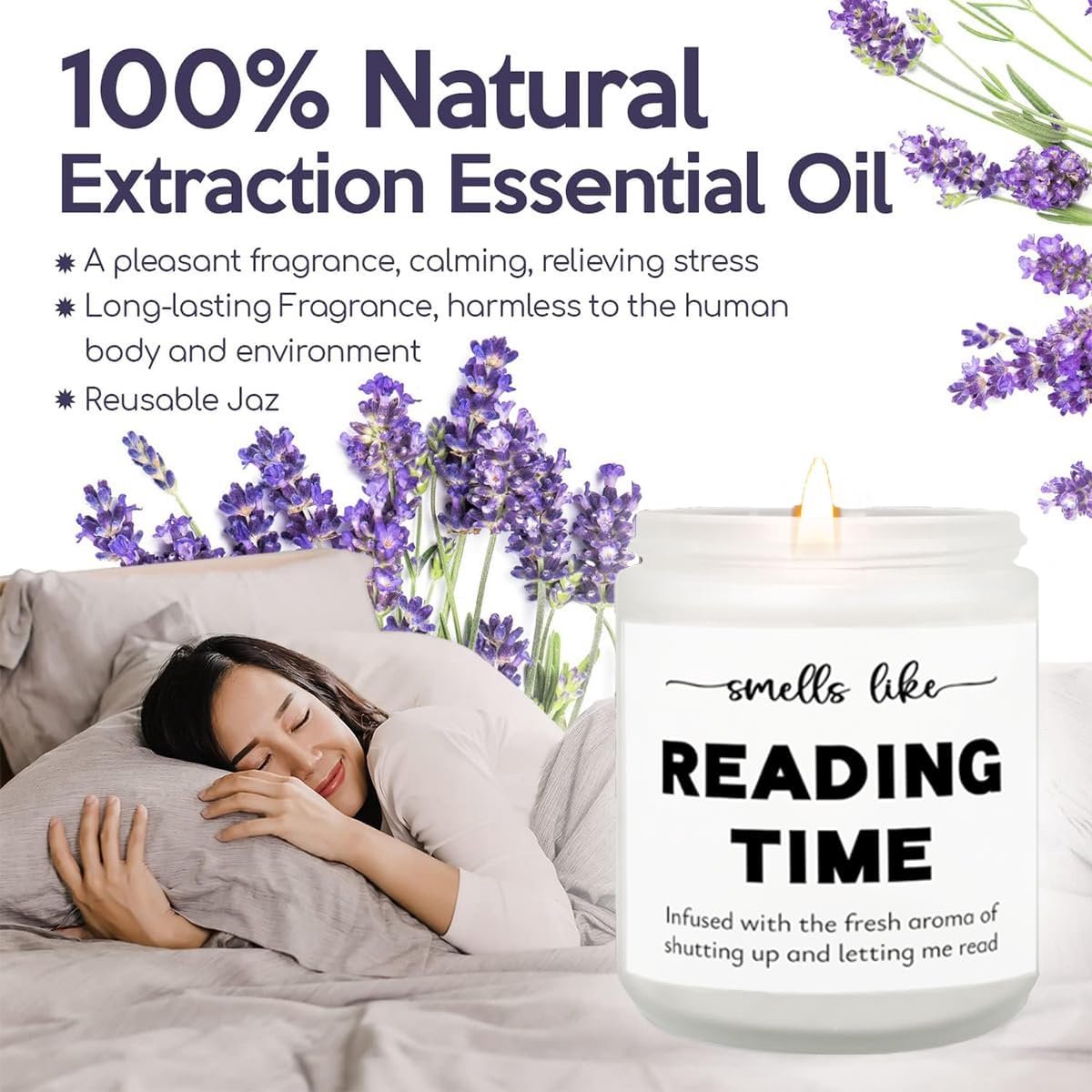 SnelShoppen - Geurkaars voor Vrouwen - Lavendel Geurkaars in Glas - Cadeau voor Vriendinnen, Zussen, Partners, Verjaardag - Relaxatie Gift voor Boekli