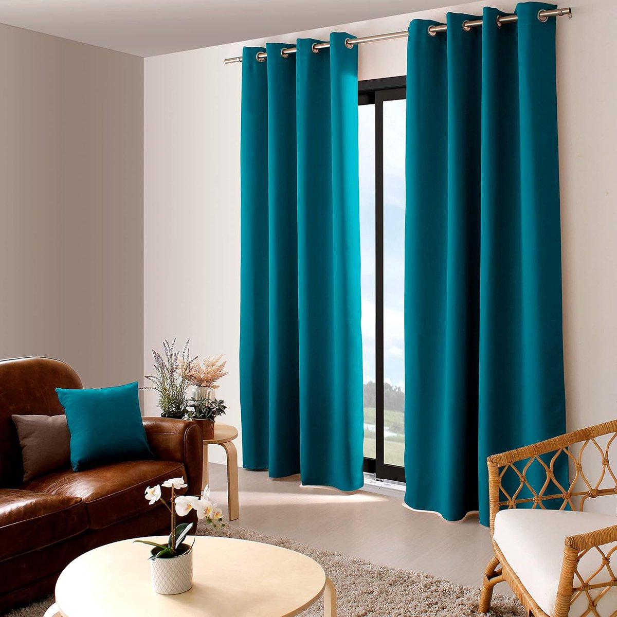 SnelShoppen - Blackout Gordijn Duck Blue 140 x 240 cm met Zilveren Oogjes, 100% Polyester, Oeko-Tex, Lichtdicht voor Slaapkamer en Woonkamer
