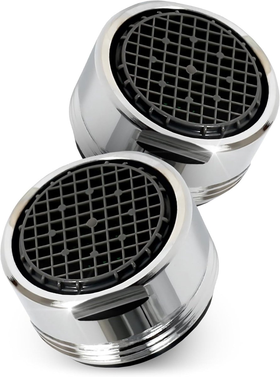 SnelShoppen - 2 Stuks Waterbesparende Jet Regulator M24 - Hoge Tech Anti-Limescale Kraanfilter met Balvormig Filter - Chroom Verchroomd Messing - Aera