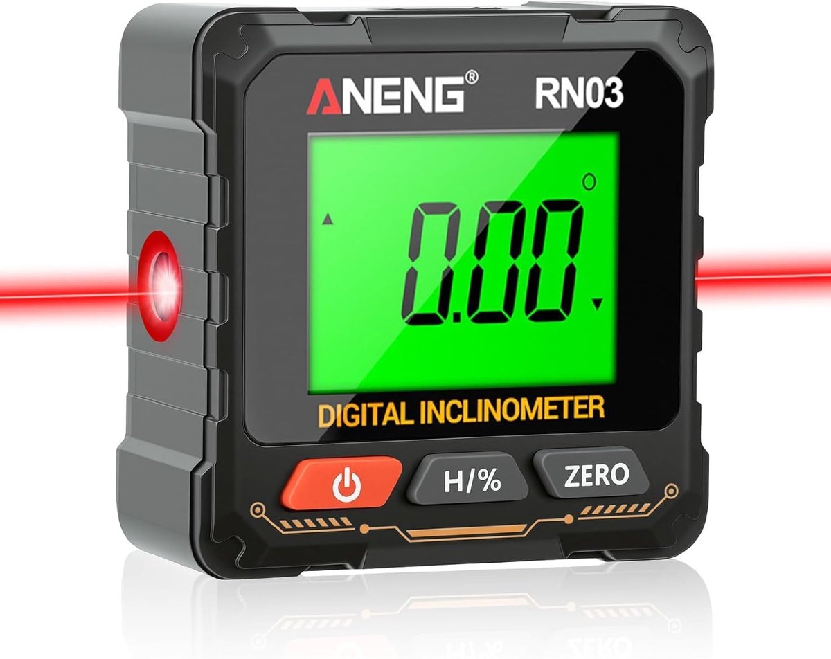 SnelShoppen - Digitale Waterpas & Hoekmeter met LCD Display, Type C IP54, 4-Zijdige Magneten, Waterdicht, Digitale Protractor met Laser voor Houtbewer