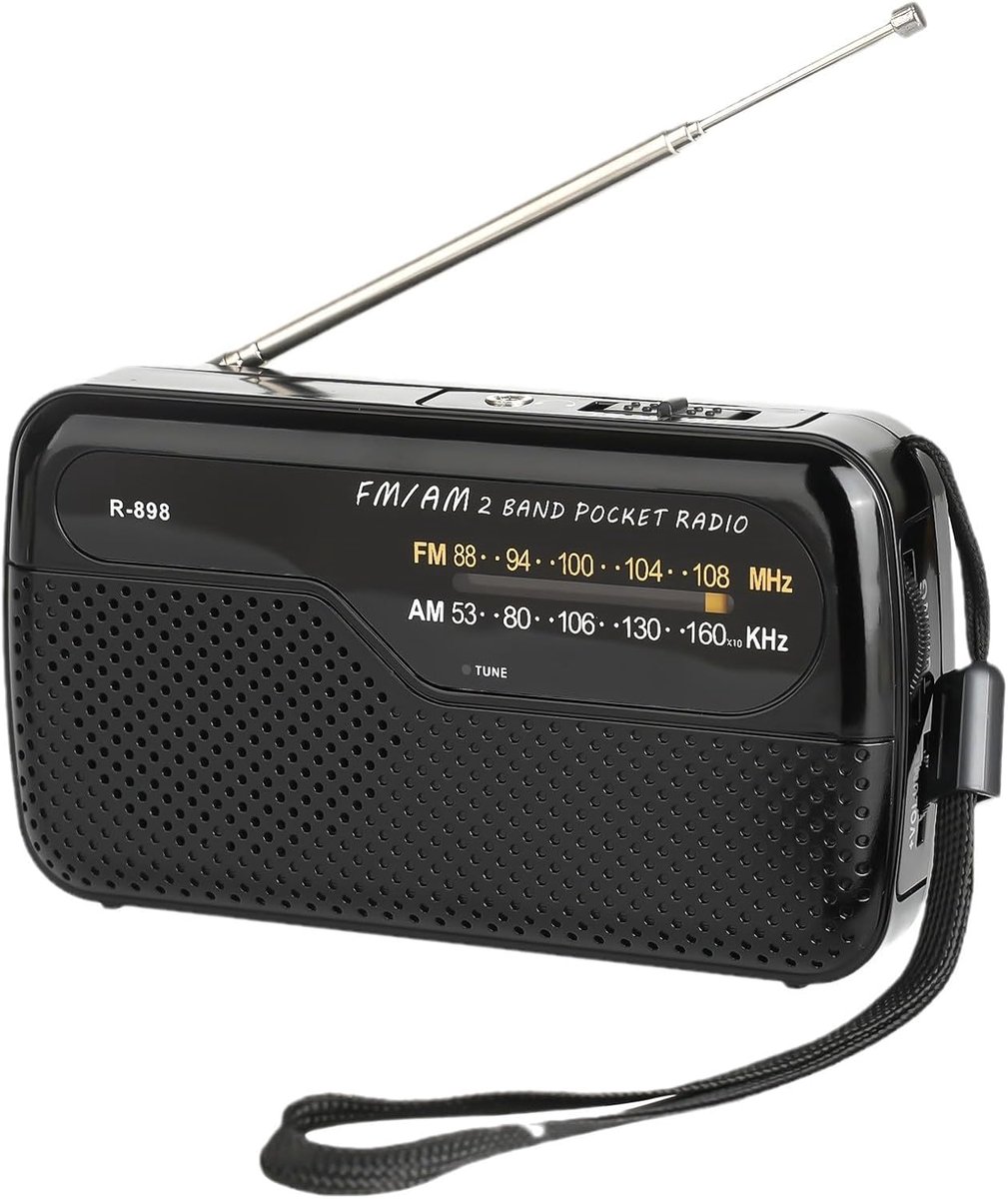 Draagbare Radio - Zakradio Batterij - Muziek Luisteren - Geen Touchscreen - 12.6 cm - Zwart