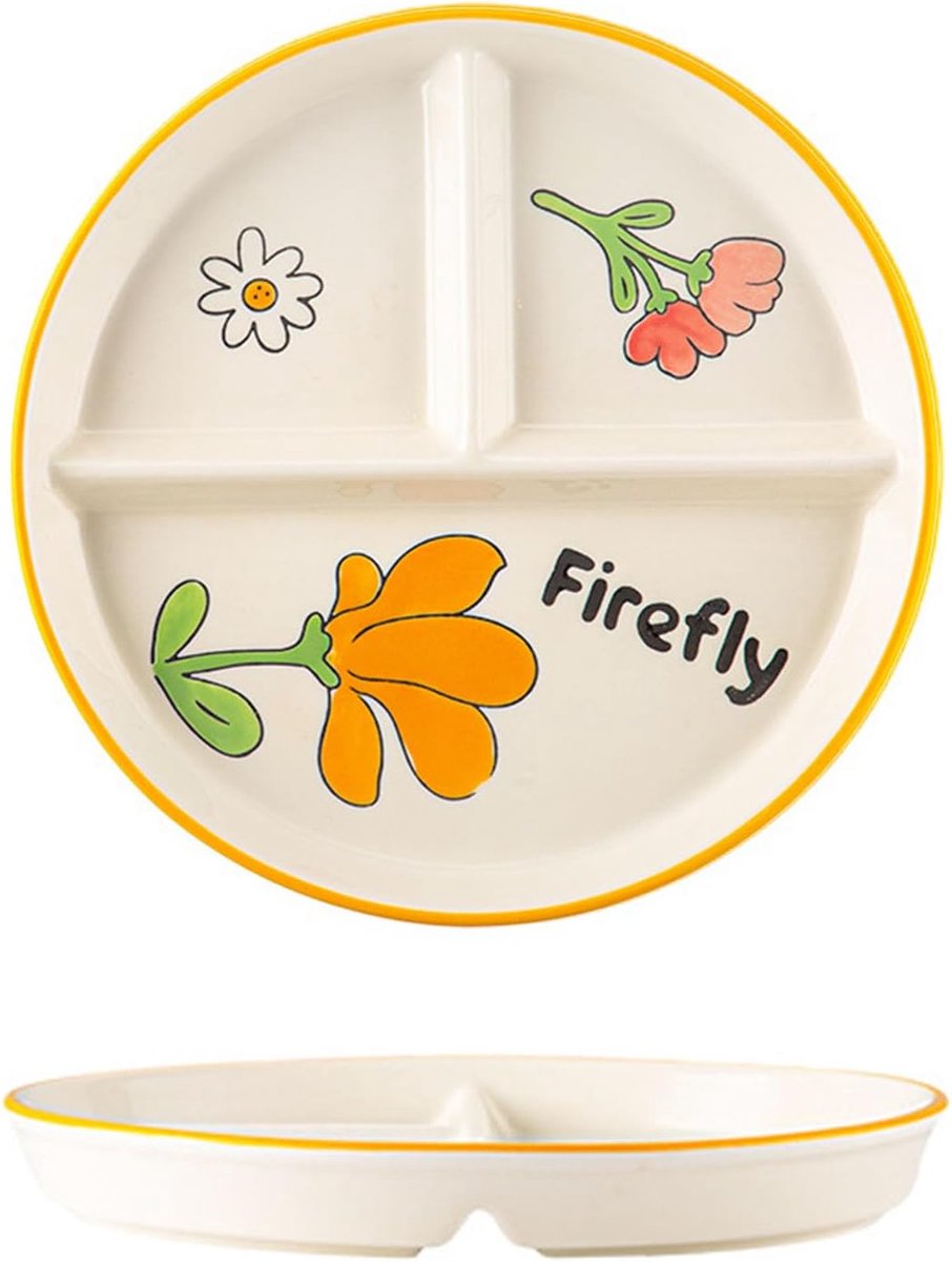 SnelShoppen - Gevulde Ceramische Lunchborden, Verdeelde Dinerplaat, Magnetron- en Vaatwasserbestendig, Geel, Voor Volwassenen en Kinderen, Ideaal voor