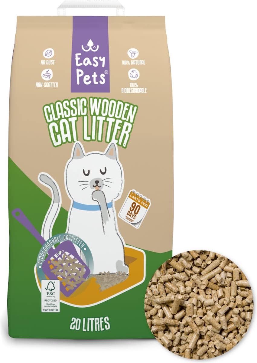 SnelShoppen - Houten Kattenbakvulling 10kg - 20L Biologisch Afbreekbaar - FSC Gecertificeerd - Hoog Absorberend en Stofvrij met Natuurlijke Dennengeur