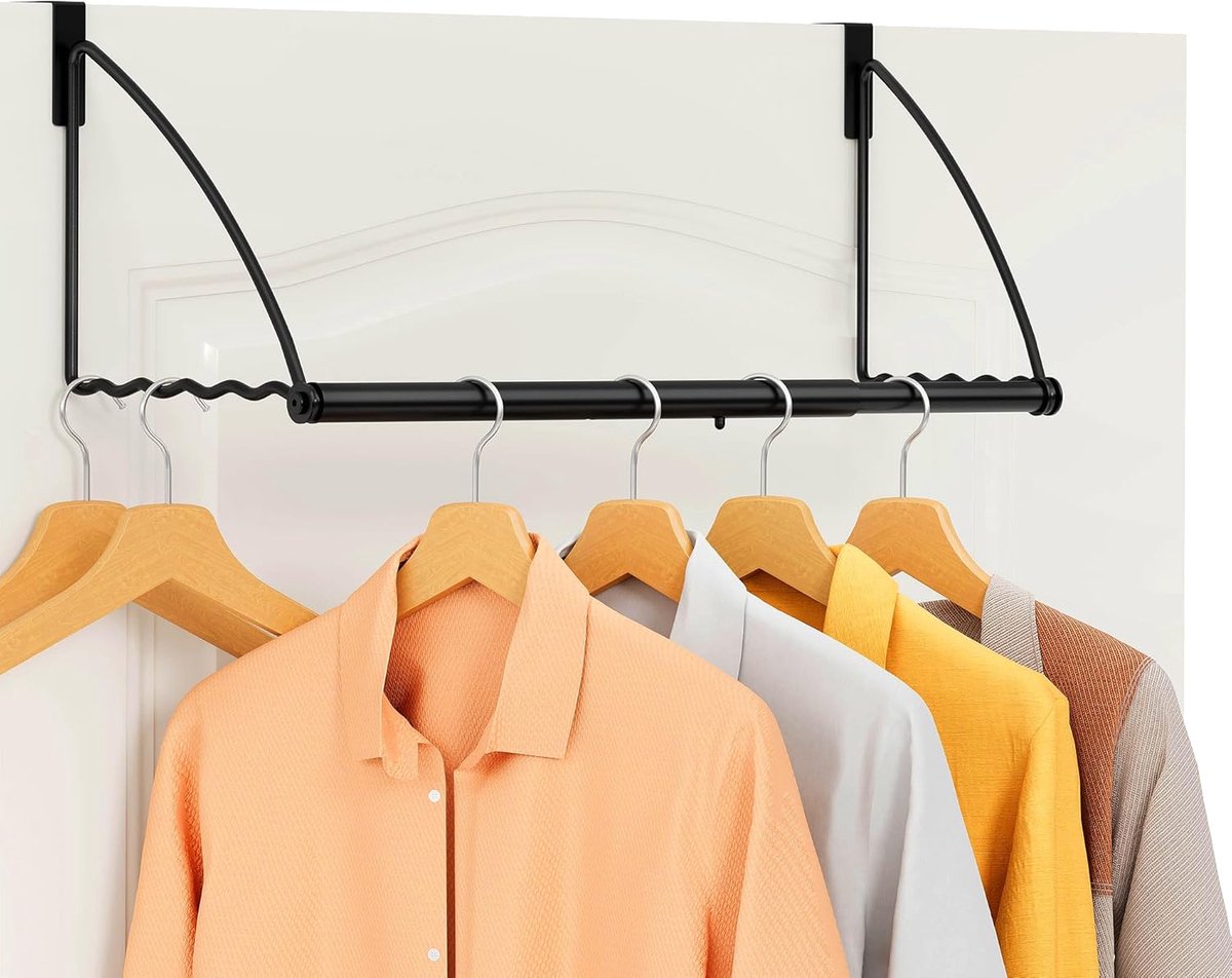Deurhanger, uitbreidbaar en verstelbaar, deurkledingrek voor handdoeken en jassen, badkamerdeurkledinghaak voor slaapkamer, wasruimte, geschikt voor deuren tot 4,5 cm, metaal, zwart