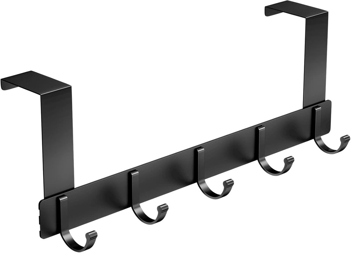 SnelShoppen - Deur Kledinghaak met 5 Haken, Geen Boren Nodig, Ideaal voor Keuken, Badkamer, Woonkamer en Gang, Zwart, 32.5 cm x 11 cm x 4.5 cm