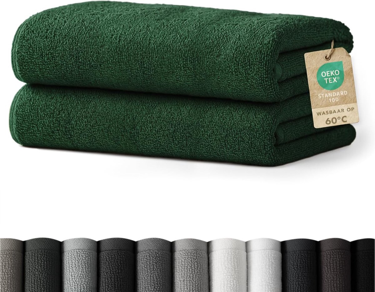 SnelShoppen - Luxe Badhanddoeken Set 2 Stuks 70x140 cm - Zacht en Absorberend 100% Katoen, Oeko-Tex 100 Gecertificeerd, Donkergroen, Ideaal voor Douch