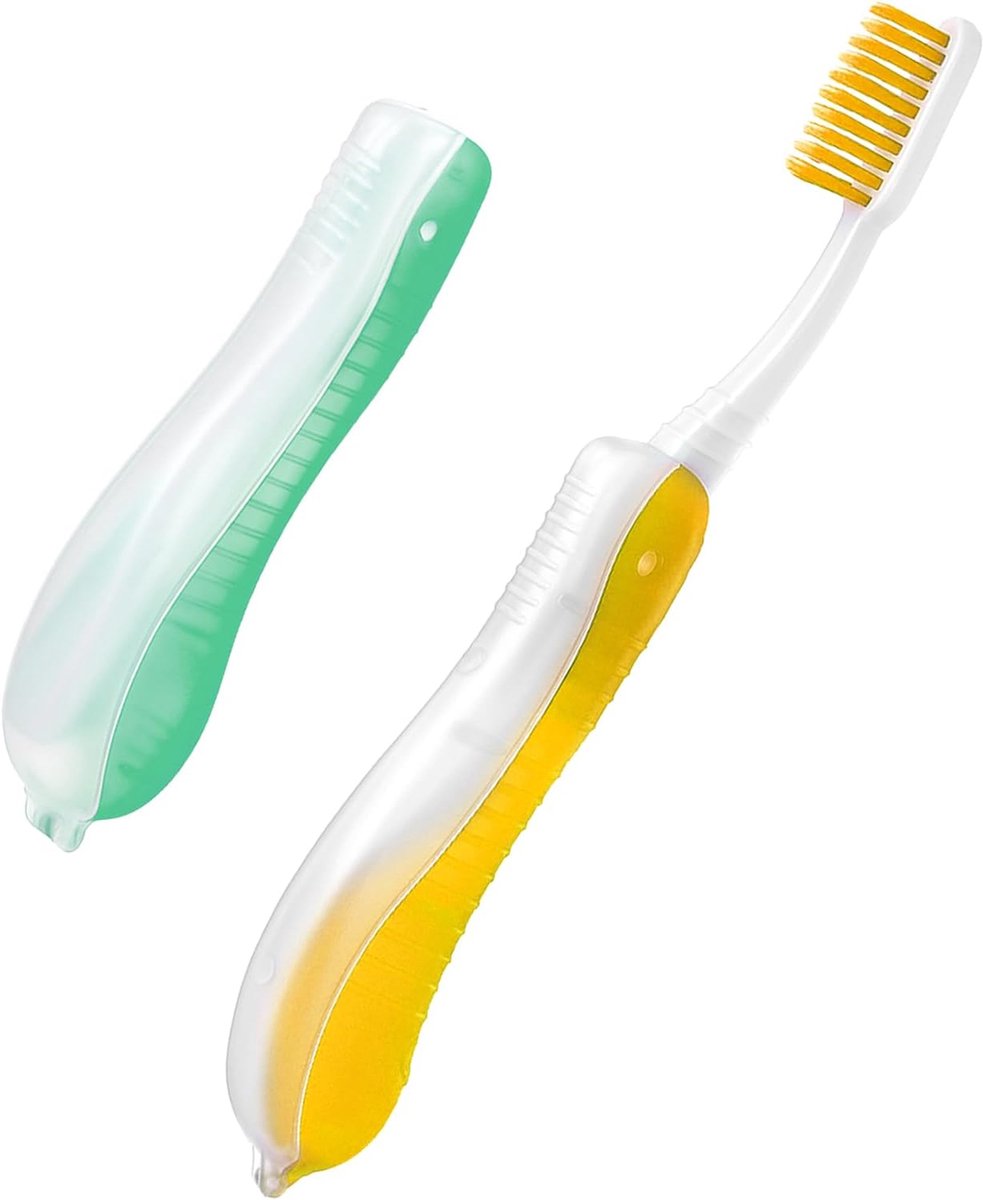SnelShoppen - 2 Packs Reis Tandenborstels - Opvouwbare Mini Tandenborstel Set met Zachte Medium Borstels - Ideaal voor Camping, Hiken, School - Geel &