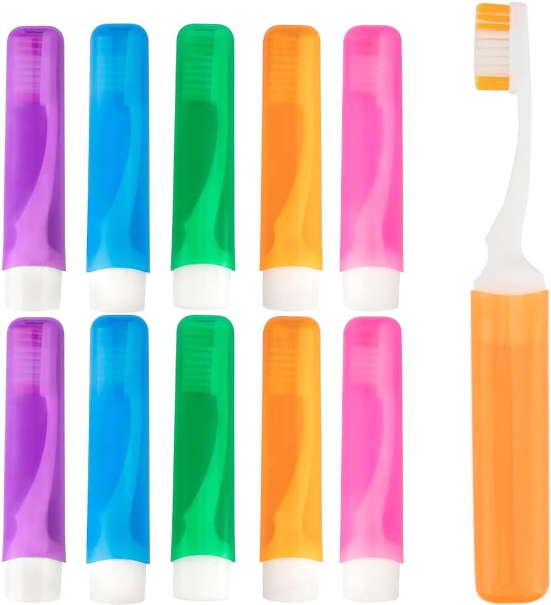 SnelShoppen - Travel Tandenborstel Set 10 Stuks, Vouwbare Tandenborstel met Hygiënische Beschermkap, Ideaal voor Kinderen en Volwassenen, Perfect voor