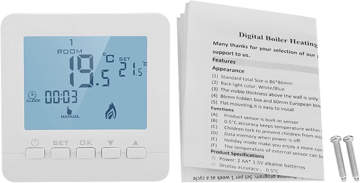 SnelShoppen - 5A Programmeerbare Thermostaat met Kinderslot, Digitale LCD Display, Slimme Temperatuurcontroller voor Thuis, Vakantie en Comfortabel Wo