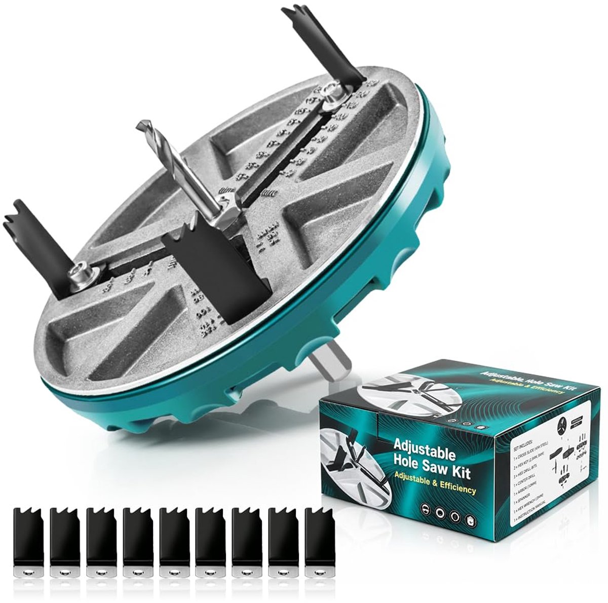 SnelShoppen - Verstelbare Hole Saw Set 45-130mm, 1.8-5 Inch, Aluminium Boorzaag met 12 Bladen voor Hout, Metaal, en Kunststof