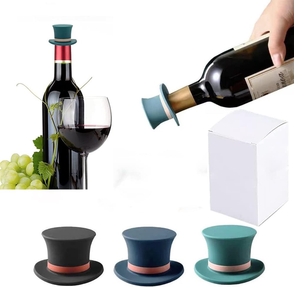 SnelShoppen - Wine Stopper Set 3x Herbruikbare Silicone Flessenstoppen, Decoratieve Wijnafsluiters voor Kerst en Feestdagen, Lekvrij en Duurzaam