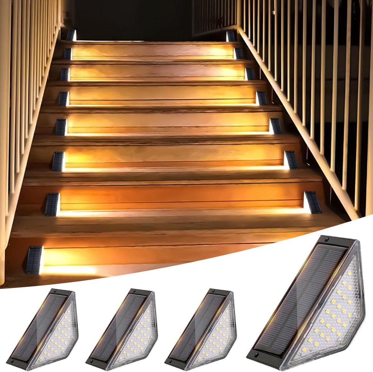 SnelShoppen - 4x Solar Trapverlichting, IP65 Waterdicht, 24 LED Lichtjes, Buitenverlichting voor Tuin, Stappen, Terras, Pad, Fence, Energiezuinig