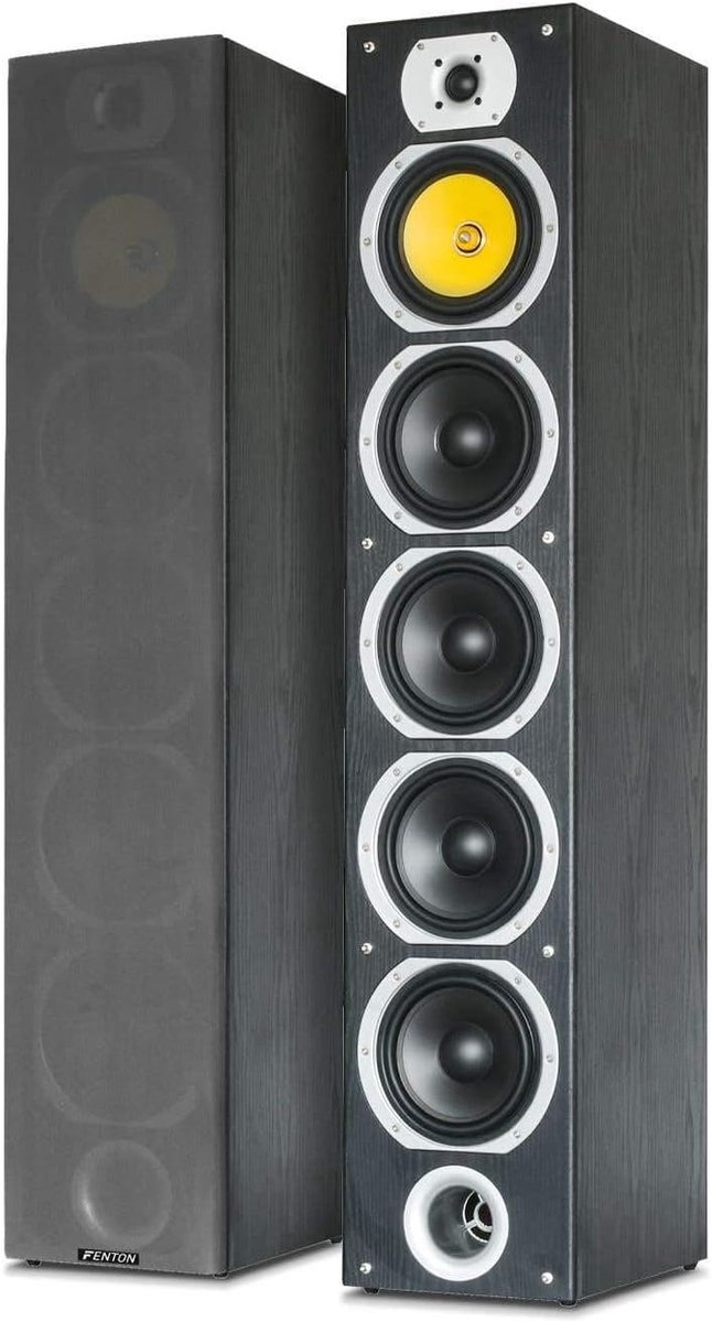 SnelShoppen - HiFi Vloerstaande Speakers 600W - 4-Weg Speaker Set met 3 Woofers, 6.5 Inch Passieve Radiator, Zwart - Ideaal voor Feest, Thuisbioscoop