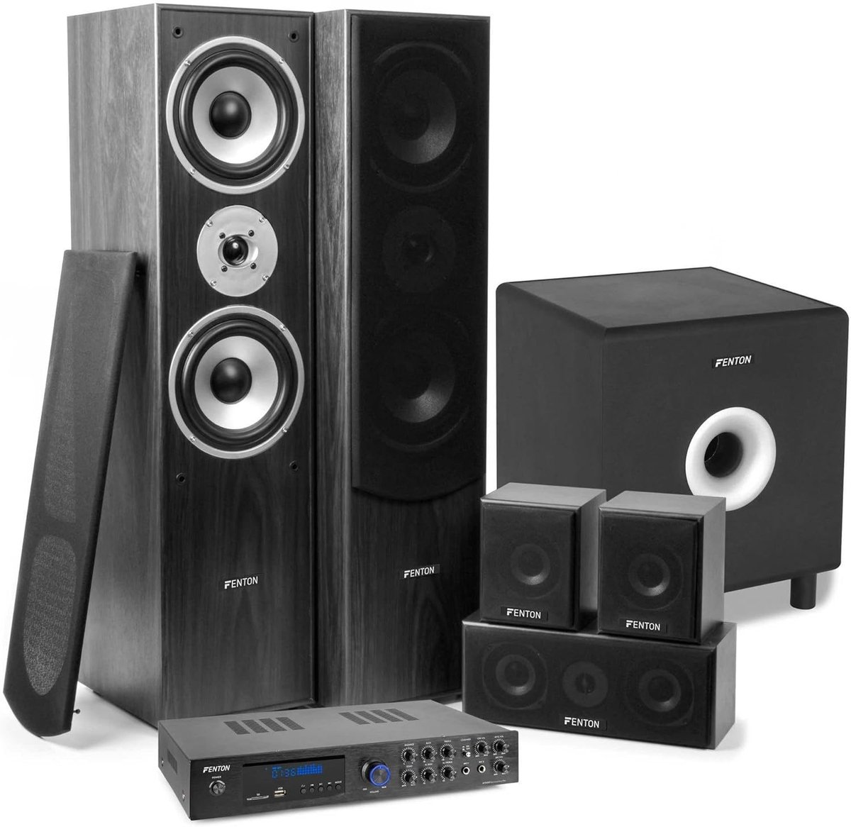 SnelShoppen - Home Cinema Set 5.1 - 200W Actieve Subwoofer met Bluetooth, Compleet Surround Geluidssysteem voor Films, Muziek en Games - Zwart