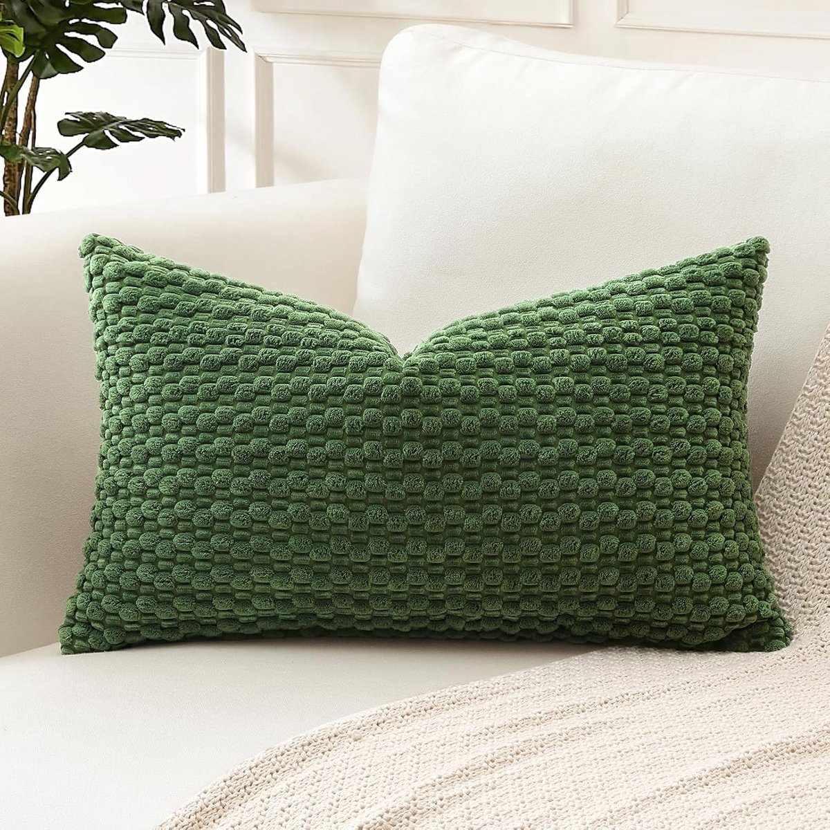 SnelShoppen - Geometrische Corduroy Kussenhoes 40x60 cm - Donkergroene Decoratieve Kussenhoes voor Sofa, Slaapkamer, Woonkamer en Kantoor - Set van 1