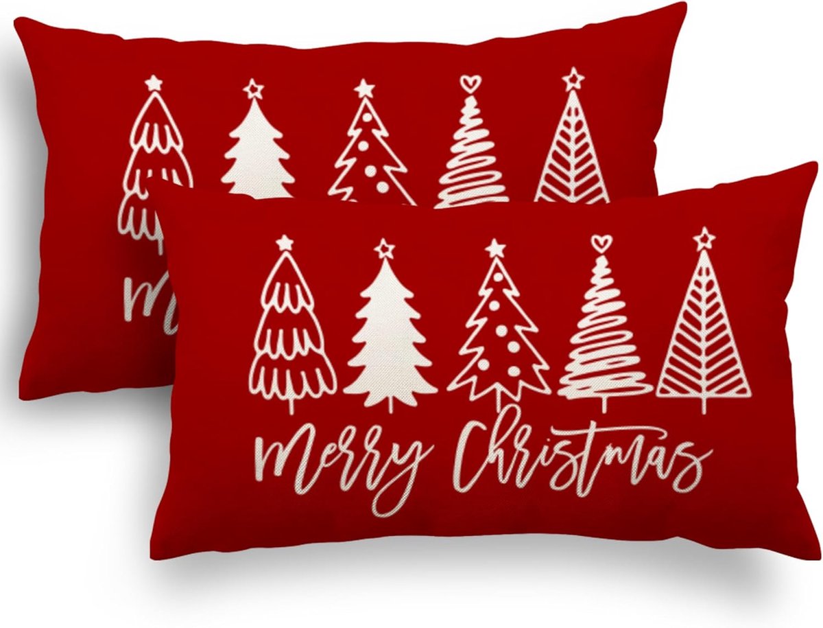 SnelShoppen - Christmas Pillows Set van 2 - Decoratieve Kussenhoezen 40x60 voor Bank en Bed - Kerstdecoratie Kussens, Hoge Kwaliteit Linnenmix, Geschi