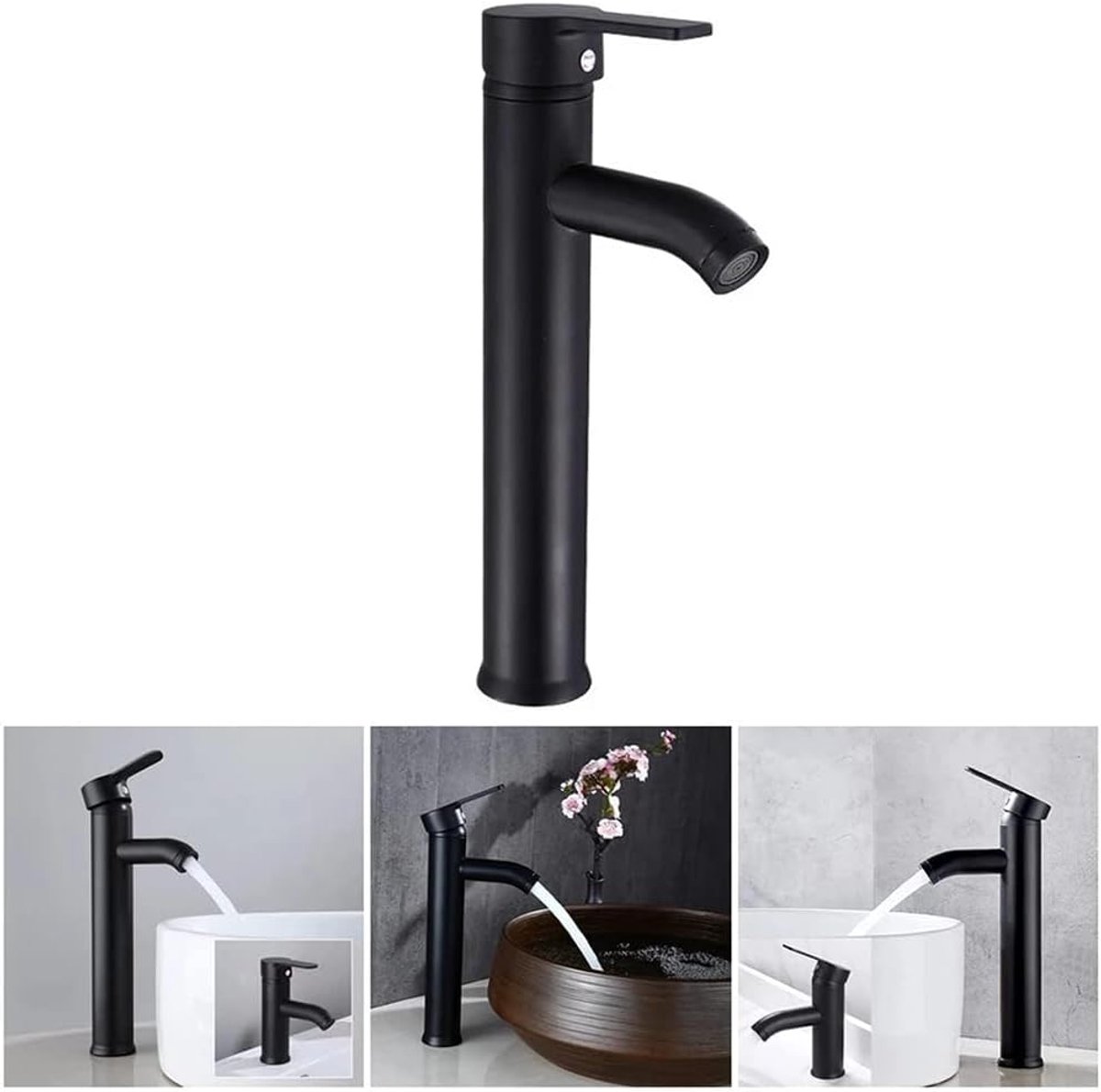 SnelShoppen - Zwarte Badkamer Kraan, Hoogwaardige Water Tap, RVS, Slijtvast, Geschikt voor 32mm tot 42mm, Modern Design voor Badkamer en Toilet