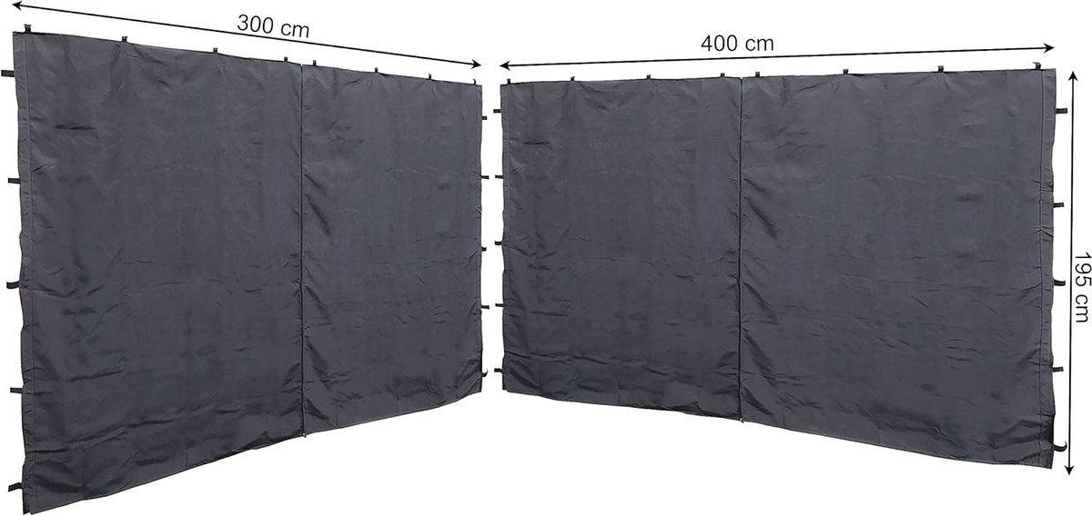 SnelShoppen - 2 Zijwanden met Rits voor Paviljoen 3x4 m - Anthraciet RAL 7012 - Polyester - Ideaal voor Feesten, Tuin en Camping