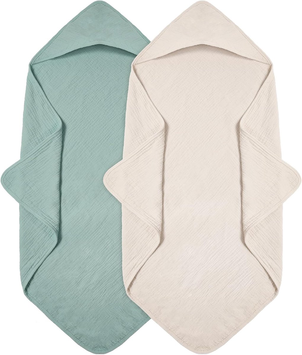 SnelShoppen - Baby Hooded Towel 2 Stuks, Muslin Katoenen Badhanddoek met Kap, Zachte en Ab