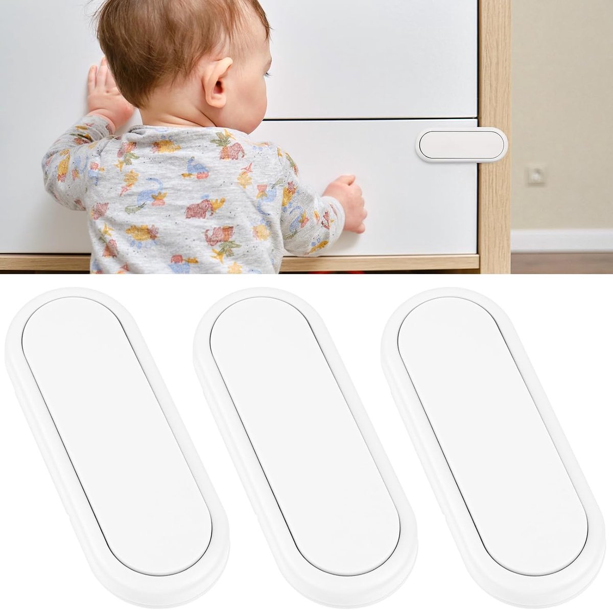 SnelShoppen - Kindveilige Keuken Kasten Slot - 3 Stuks Kind Veiligheidslokken voor Keuken, Kast, Lade en Koelkast - Wit, Duurzaam ABS Materiaal, Kindv