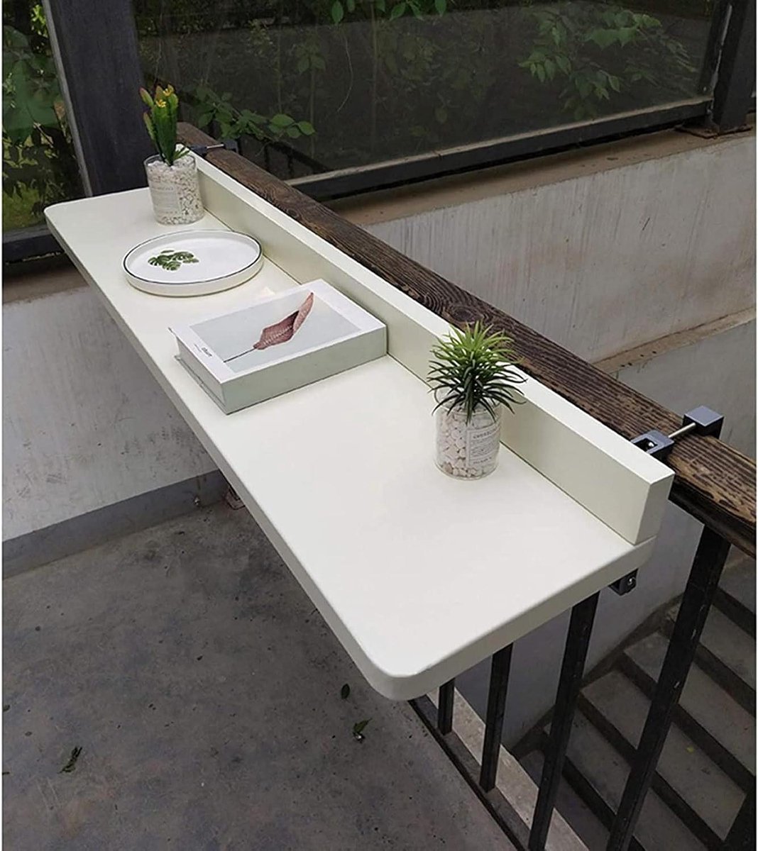Opvouwbare Wandtafel - Balkon Bartafel - Buiten Eten - Verstelbare Hoogte - Ruimtebesparend Ontwerp - Wit