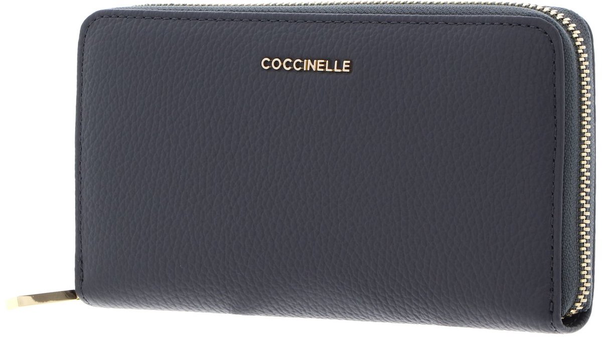 COCCINELLE Leren portemonnee Metallic Soft Wallet Grained Leather Stove blauwgrijs