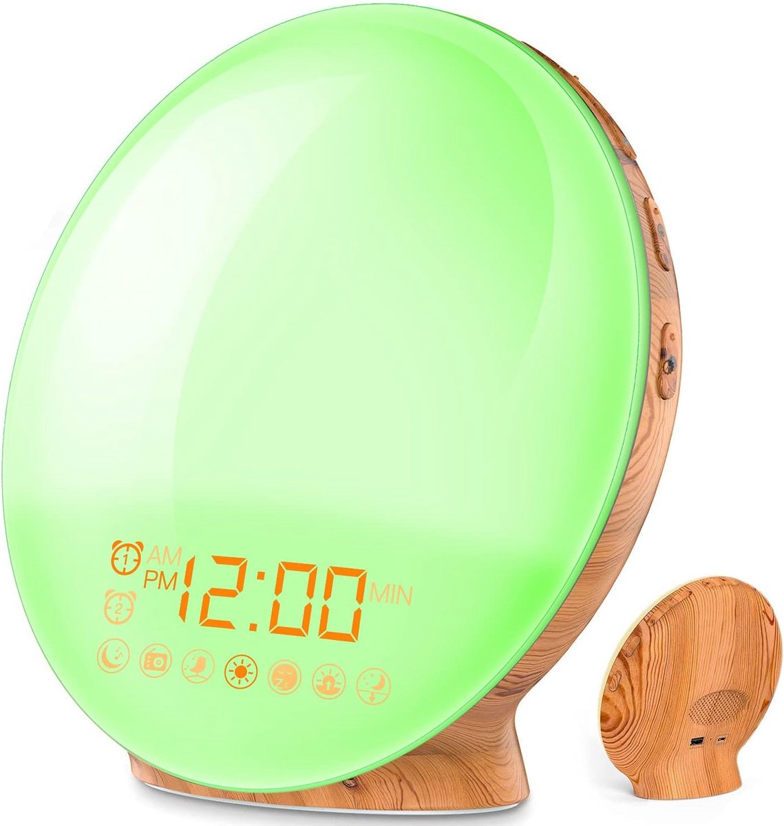 Thijox - Wake Up Lichtwekker Houtlook - Daglichtwekker met 2 Wektijden, 7 Natuurlijke Geluiden, FM-Radio, Snooze Functie voor Volwassenen en Kinderen