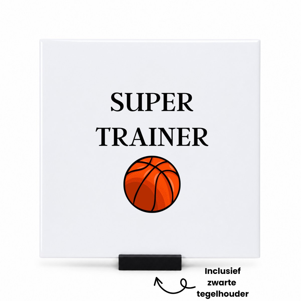 Hacebo Super trainer tegeltje met tegelhouder - Sport - coach - tegeltjes met tekst - basketbal - Trainer - geschenk - verjaardag - love gift - spreuktegels - 15x15 CM Wit