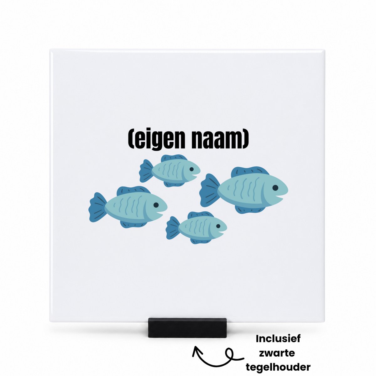 Hacebo groep vissen met eigen naam tegeltje met tegelhouder - Vis - vissen liefhebbers - tegeltjes met tekst - iemand die houdt van vissen - verjaardag - cadeau - kado - geschenk - spreuktegels - 15x15 CM Wit