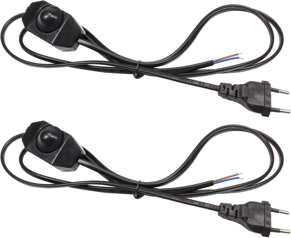 SnelShoppen - Lampkabel met dimmer schakelaar, oneindig dimbaar, Euro plug type C, voor tafellampen, vloerlampen, en DIY projecten, zwart