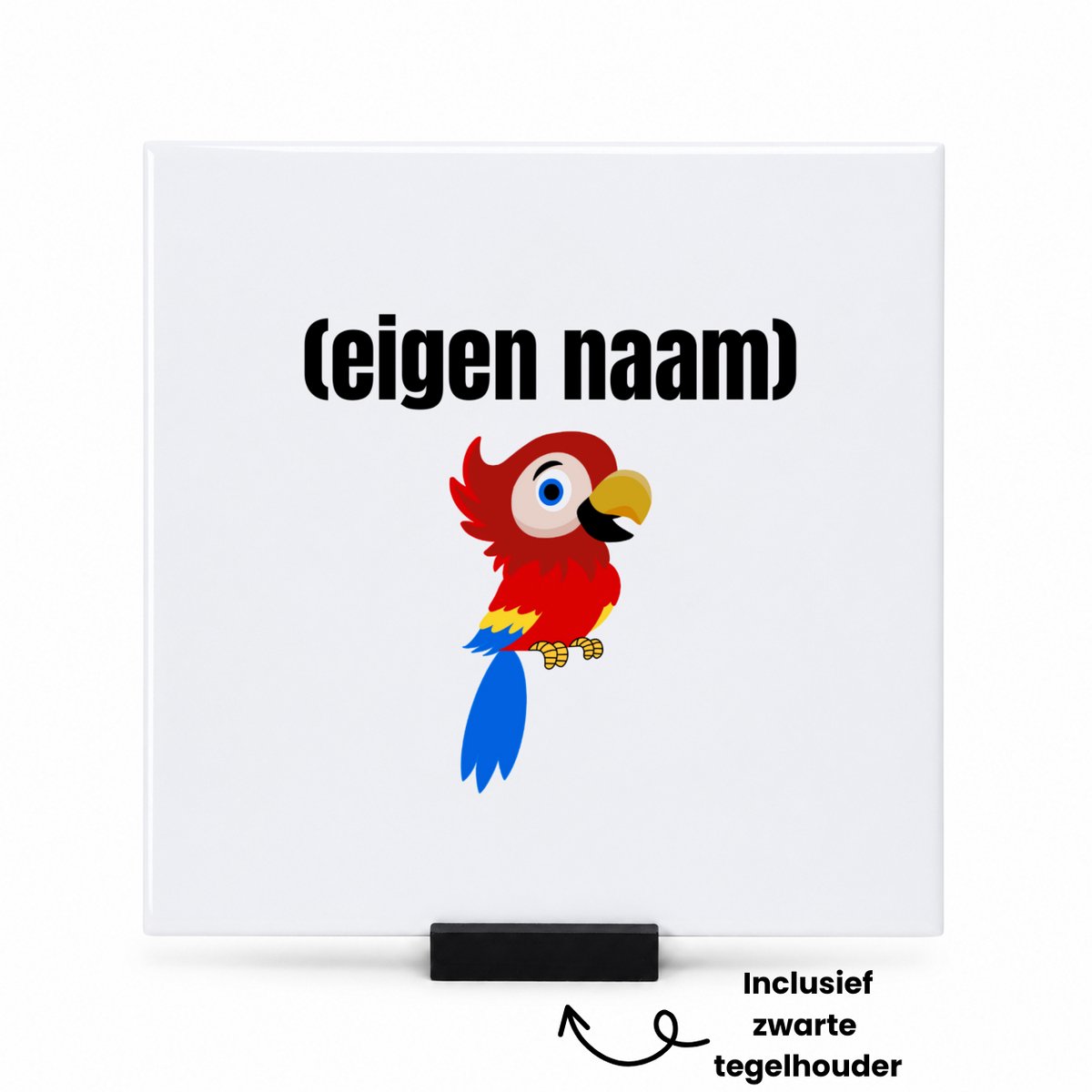 Hacebo kleine papegaai met eigen naam tegeltje met tegelhouder - Papegaai - papegaai liefhebbers - tegeltjes met tekst - iemand die houdt van papegaaien - verjaardag - cadeau - kado - spreuktegels - 15x15 CM Wit