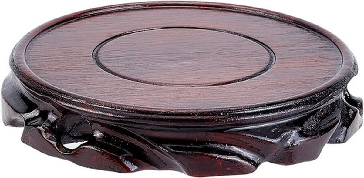 Massief houten displaystandaard basis 13,8 x 2,3 cm cirkelvormig voetstuk vaas displaystandaard oosters gesneden houten voetstuk voor plantenpot, edelsteen, vistank, theepot (kokosbruin)