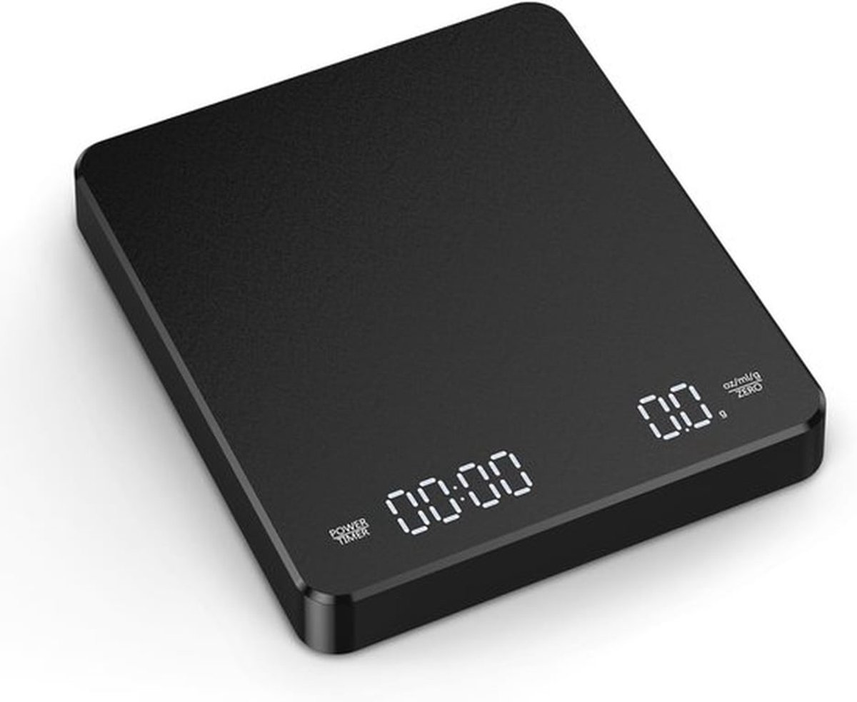 Koffieweegschaal - Digitale koffieweegschaal met timer - Oplaadbaar voor filterkoffie, 3 kg/0,1 g digitale espressoweegschaal - met schilfunctie - 3 eenheden, LED-display - Zwart