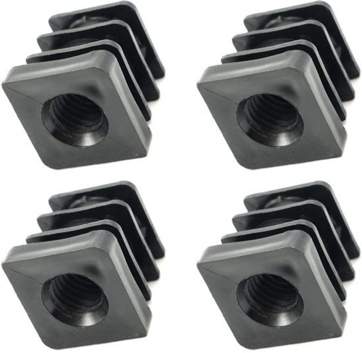 4 x Afstelpluggen voor Vierkante Buizen 20 x 20 mm - Met M10 Binnendraad en Kunststof Schroefdraad
