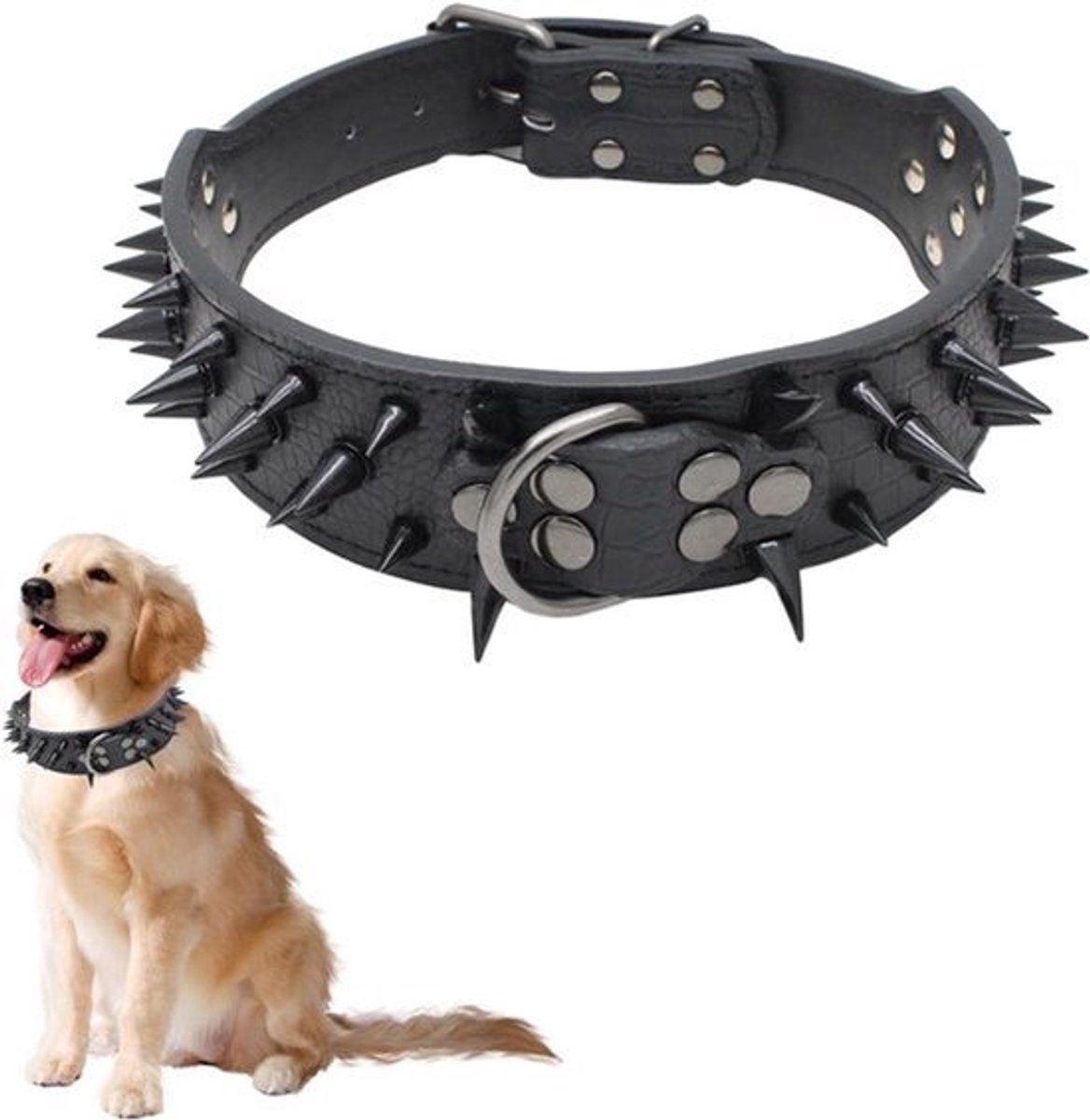 Verstelbare hondenhalsband met spikes - 65 cm, voor middelgrote en grote honden