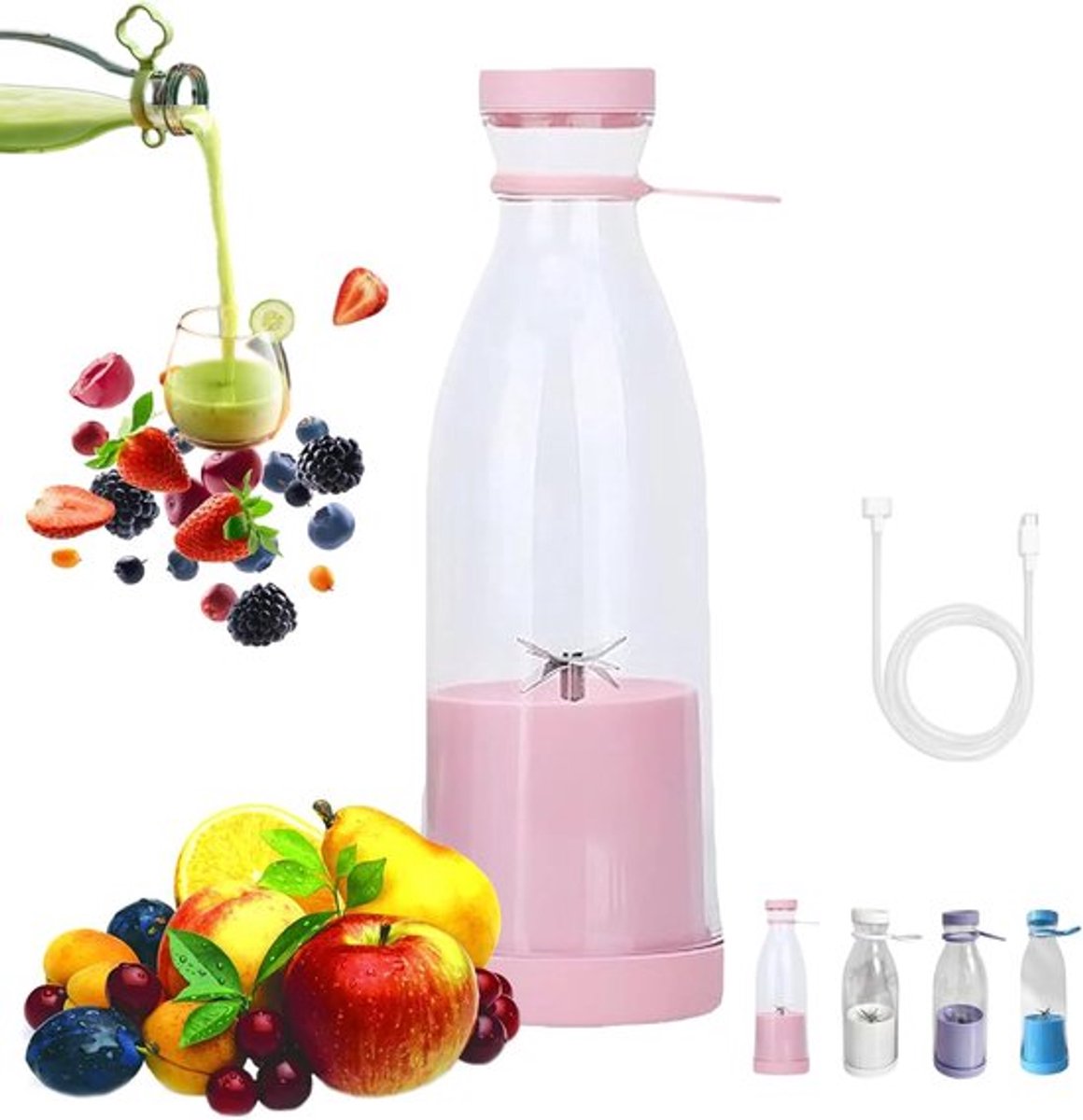 Draagbare Blender voor onderweg - Mini-blender - Sapmaker - 420ml - Draadloze smoothie-maker - USB-oplaadbaar - BPA-vrij - Inclusief reisbeker met deksel - Compact en lichtgewicht