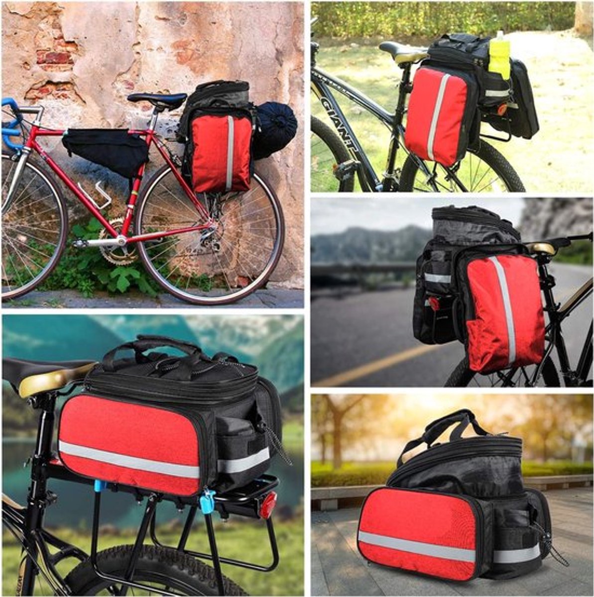 Fietstas Bagagedrager - Grote Zadeltas - Veilig Vervoeren - Waterdicht Nylon Materiaal - 27 Liter Volume - Rood