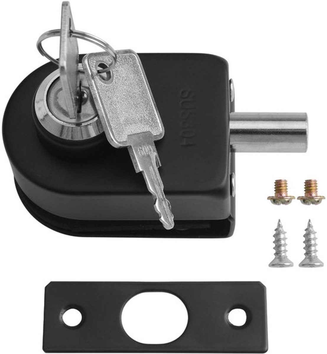 Glasdeur slot, zwart glasdeur slot, frameloos glasdeur slot met sleutels, boren op glas, geschikt voor 10-12mm dik glas