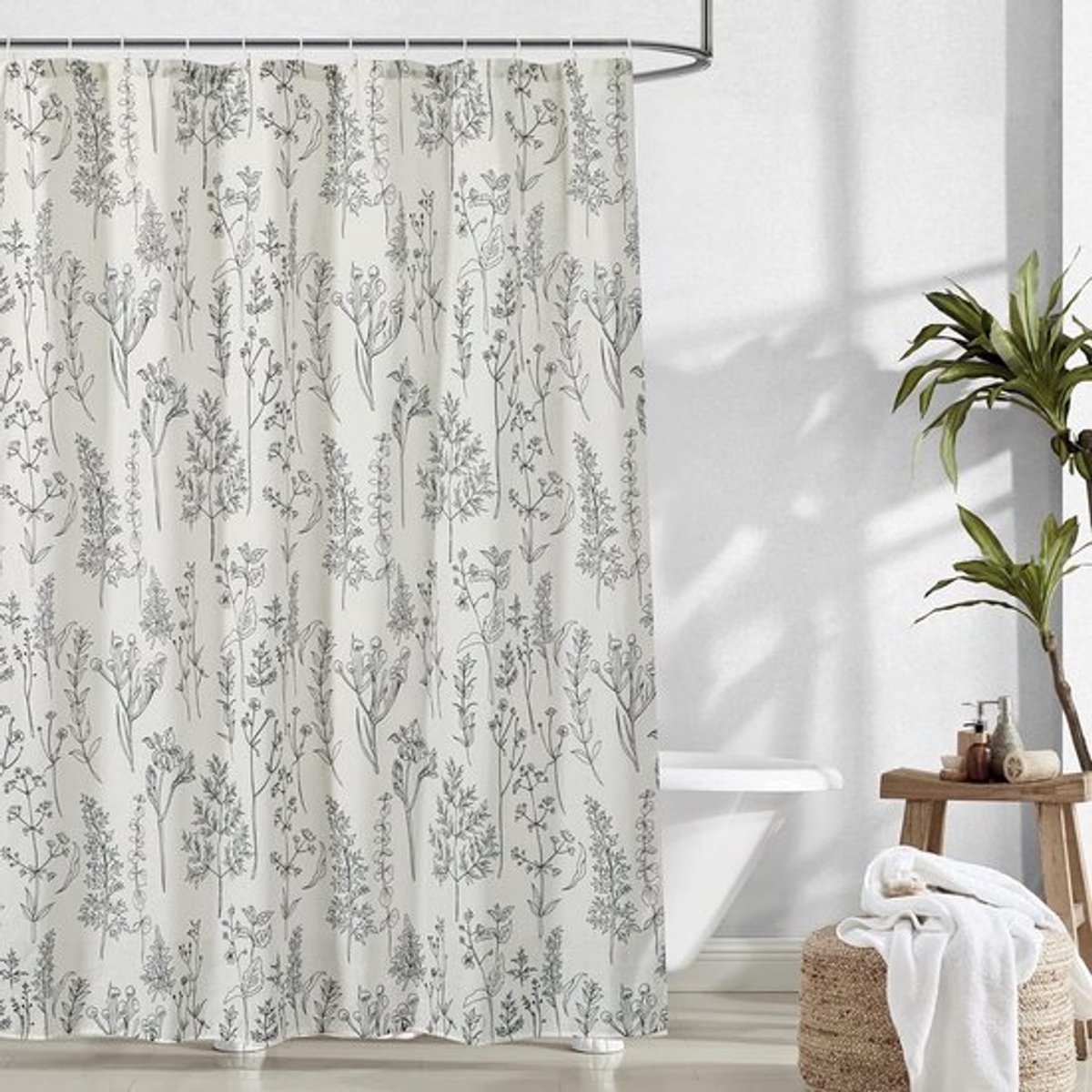 Douchegordijn Anti Schimmel - plant- Douchegordijn 180 x 120 cm - Douchegordijn - Waterdicht - Polyester - Douchegordijnringen - Bohemen