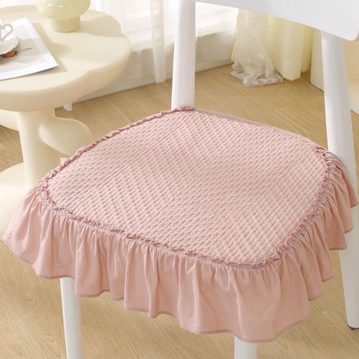 Prinsessenstoelkussen van katoen - Ademend, wasbaar, schattige stoelhoes, zacht, antislip kussen, geschikt voor huis-, keuken- en eetkamerdecoratie, 48 x 46 cm, roze