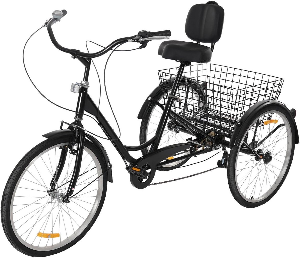 Driewieler voor volwassenen - Driewieler fiets - Vrije tijd fietsen - Met boodschappenmand - 24 inch - Zwart