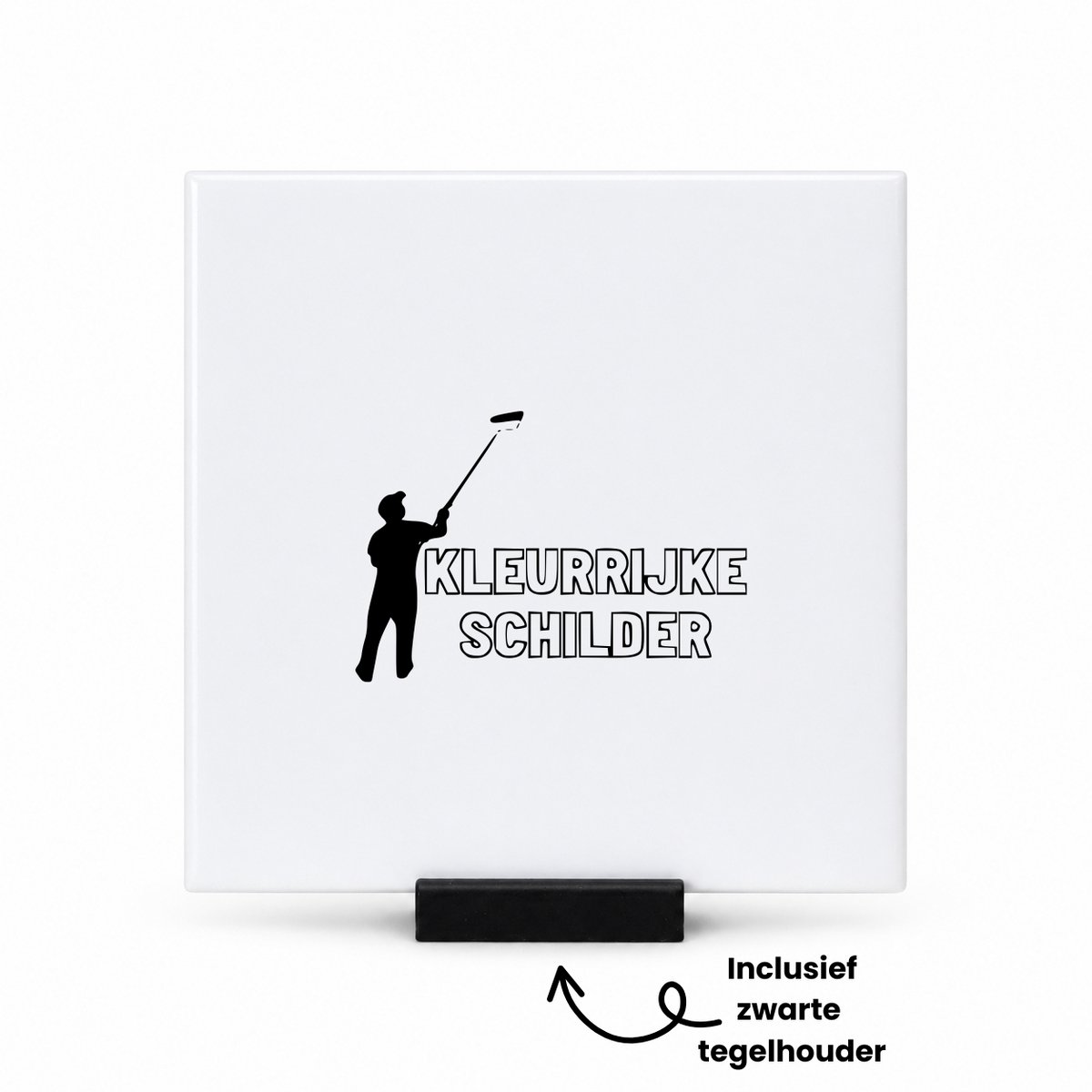 Hacebo Kleurrijke schilder tegeltje met tegelhouder - Schilder - Familie vrienden - tegeltjes met tekst - Cadeau - spreuktegels - 10.8x10.8 CM Wit