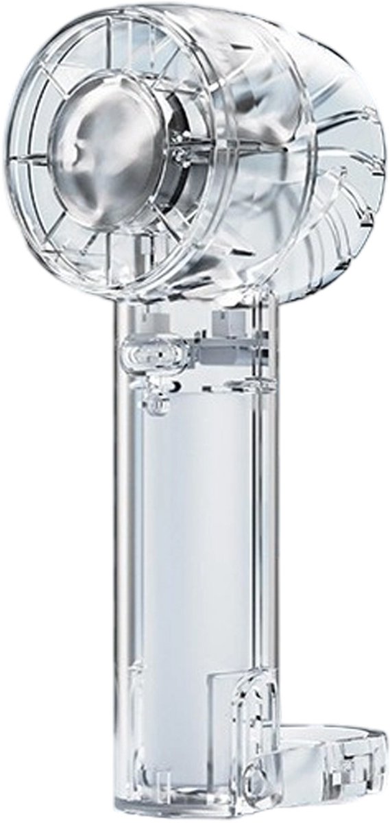 Transparante handventilator met ijskoeling en uitschuifbare haak – 3 snelheden, oplaadbare mini-ventilator (USB-C) voor sportschool, kantoor, reizen en buiten – Kristalhelder ontwerp