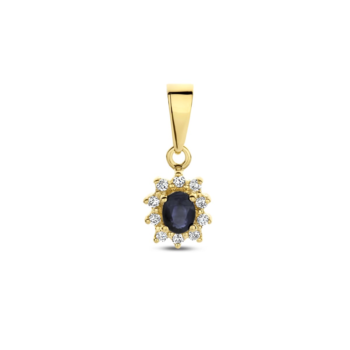 Marie Celeste hanger saffier en zirkonia halo - Goud