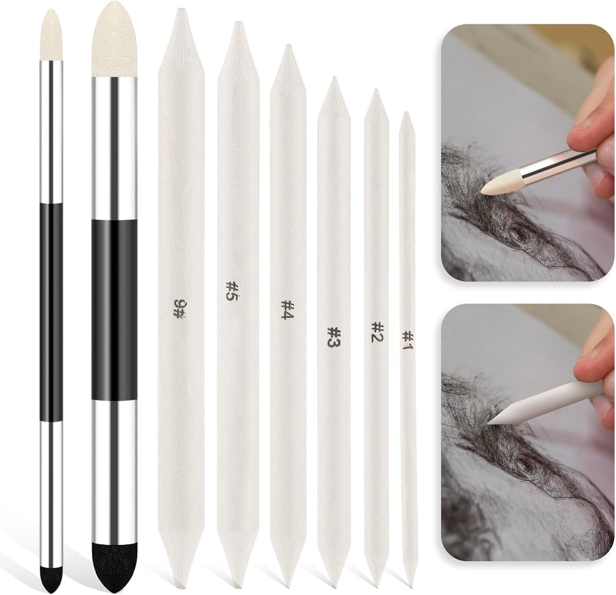 SnelShoppen - 8 Pcs Artist Mixing Sponge Pen Dubbelzijdige Mengsponzen en Tortillons Herbruikbare Teken- en Mengtools voor Professioneel Schetsen, Ver