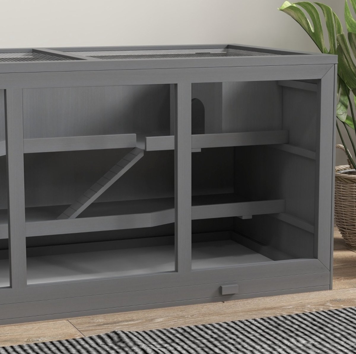 DESMIU Hamsterkooi – Meerlagig Ontwerp 115 x 57 x 55 cm – Hout – Grijs – Met Openklapbaar Dak en Reinigingslade – Voor Knaagdieren