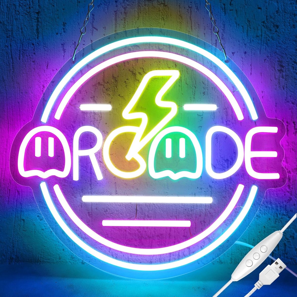 SnelShoppen - Game Neon Signs, Wanddecoratie LED Licht met Kleurrijke Letters, Dimbare USB Neon Lamp voor Jongens, Speelkamer, Slaapkamer, Dimmenset