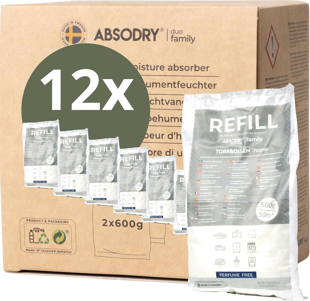 SnelShoppen - Dehumidifier Refill Pack 12x600g - Voorkomt Schimmel & Geurtjes - Vochtabsorberende Granules voor Huizen, Keuken, Badkamer & Kelders